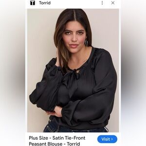 Torrid Black Satin Tie-front Peasant Blouse Sz 2